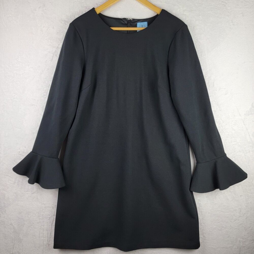 Cece Dress Size 14 Lined Knit Sheath Bell Sleeve Zip Closure Knee Length Black